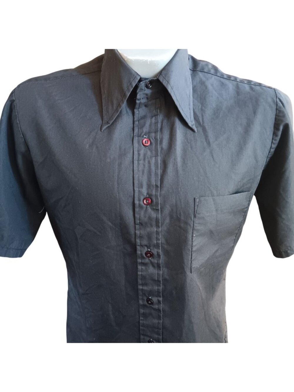 Towncraft Plus Black True Vintage Shirt Medium 1970's Short Sleeve Button-Up